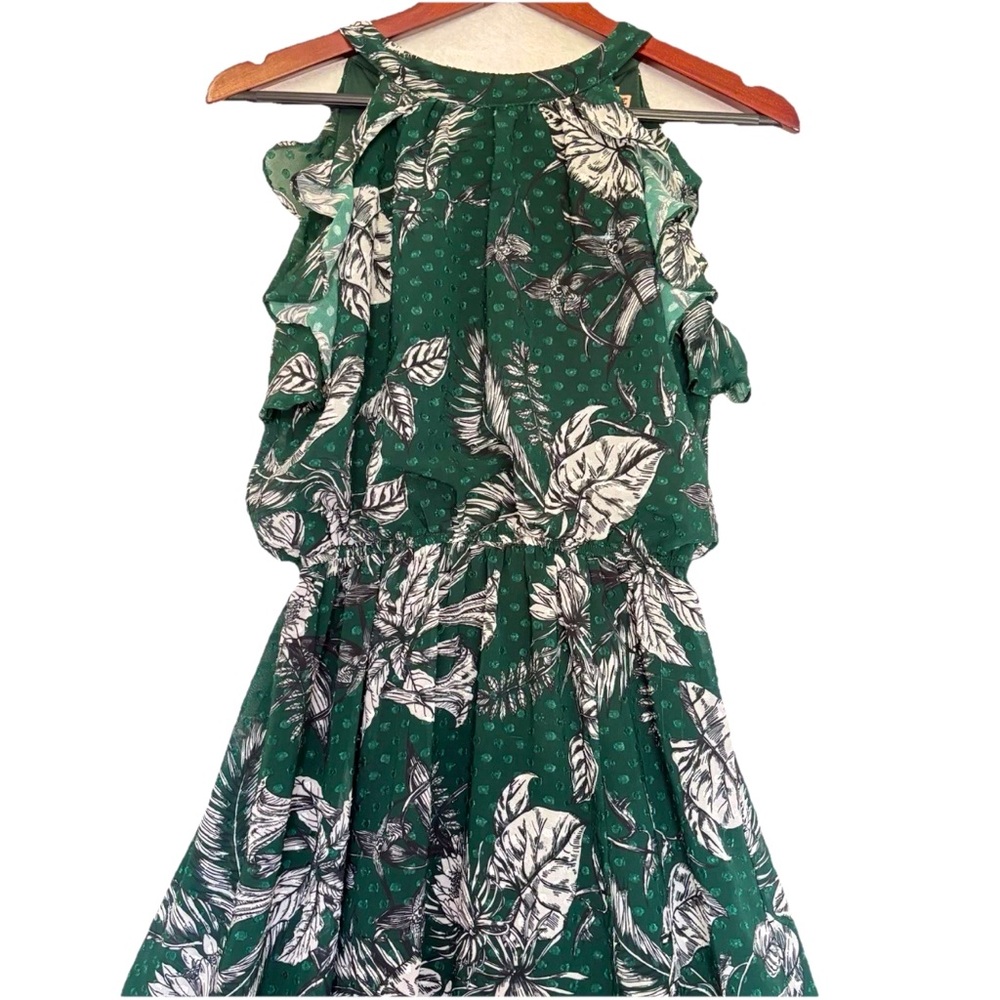 Marchesa Notte Dress Green Black White Floral Leaf Size 14